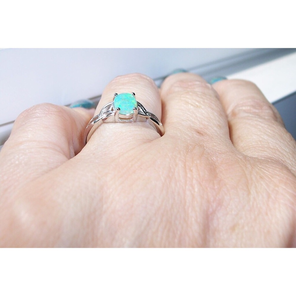 925 STERLING SILVER Lab Created Green Fire Opal Ring - Picture 5 of 16